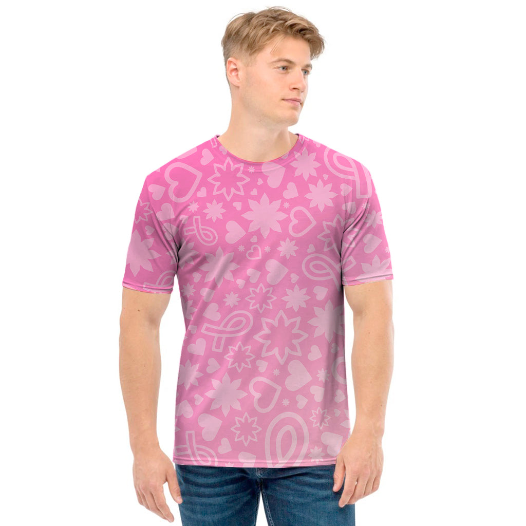 Cute Pink Breast Cancer Pattern Print Men's T-Shirt