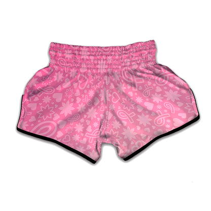 Cute Pink Breast Cancer Pattern Print Muay Thai Boxing Shorts