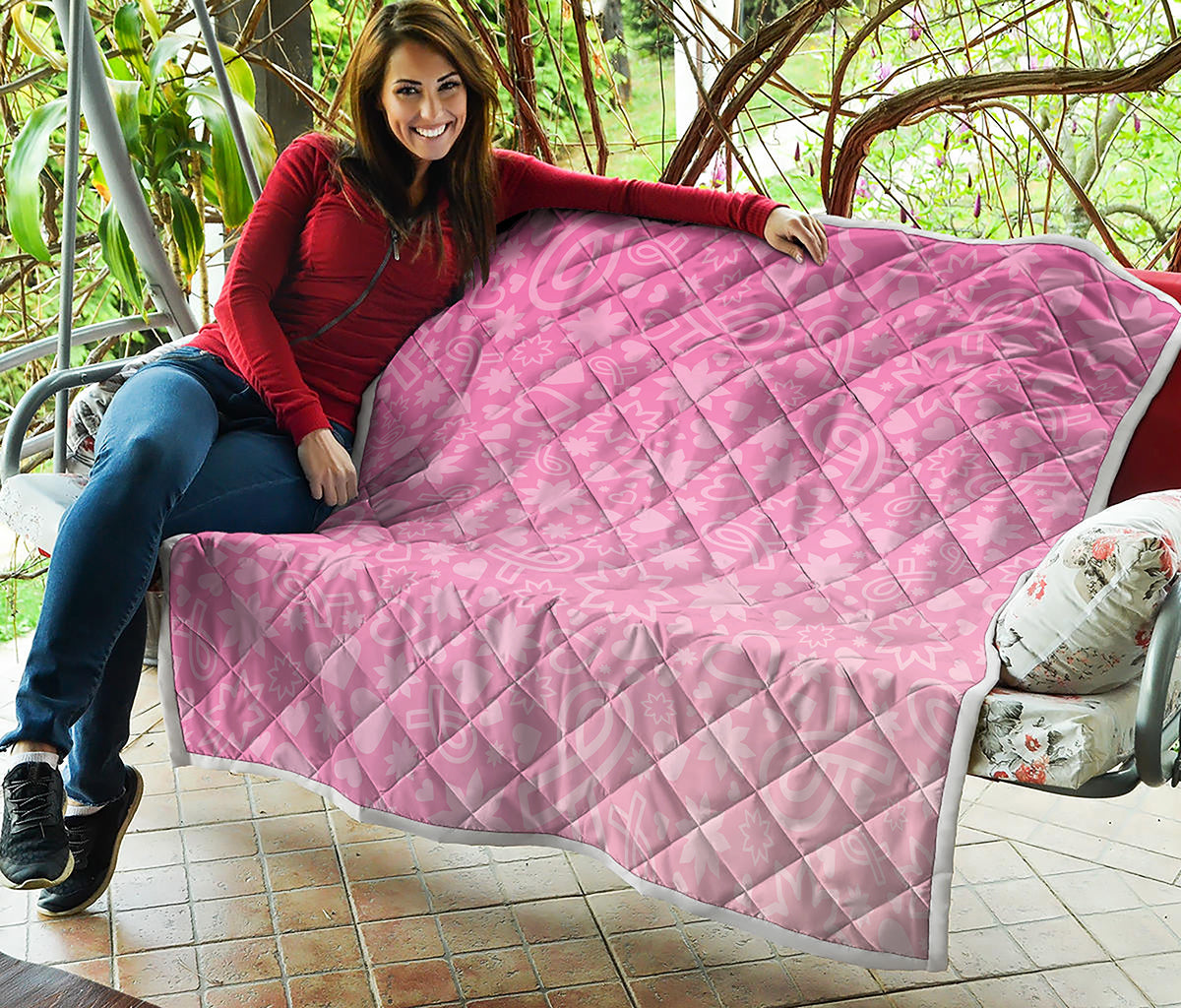 Cute Pink Breast Cancer Pattern Print Quilt