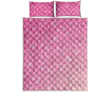 Cute Pink Breast Cancer Pattern Print Quilt Bed Set