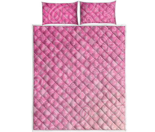 Cute Pink Breast Cancer Pattern Print Quilt Bed Set