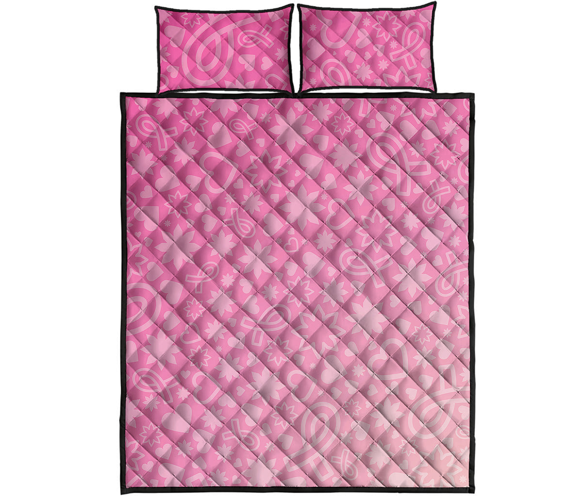 Cute Pink Breast Cancer Pattern Print Quilt Bed Set