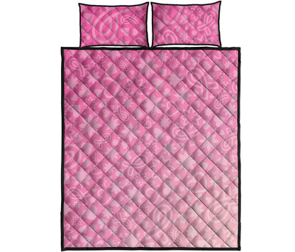 Cute Pink Breast Cancer Pattern Print Quilt Bed Set