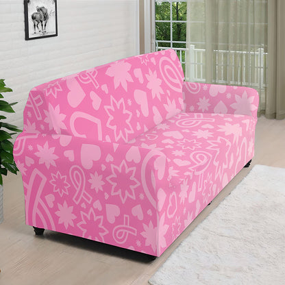 Cute Pink Breast Cancer Pattern Print Sofa Cover
