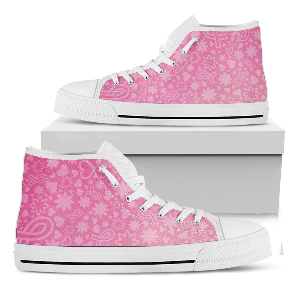 Cute Pink Breast Cancer Pattern Print White High Top Shoes