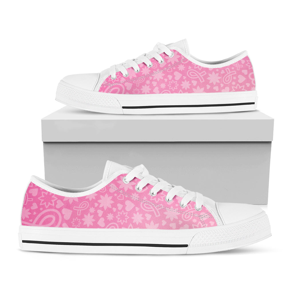 Cute Pink Breast Cancer Pattern Print White Low Top Shoes