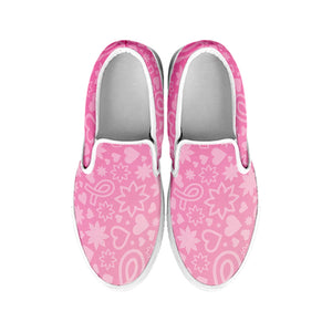 Cute Pink Breast Cancer Pattern Print White Slip On Shoes