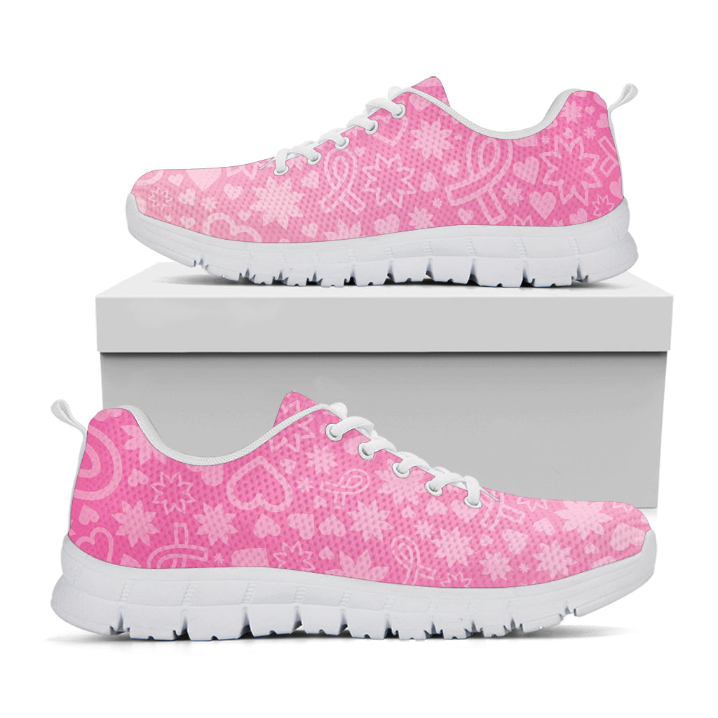 Cute Pink Breast Cancer Pattern Print White Sneakers