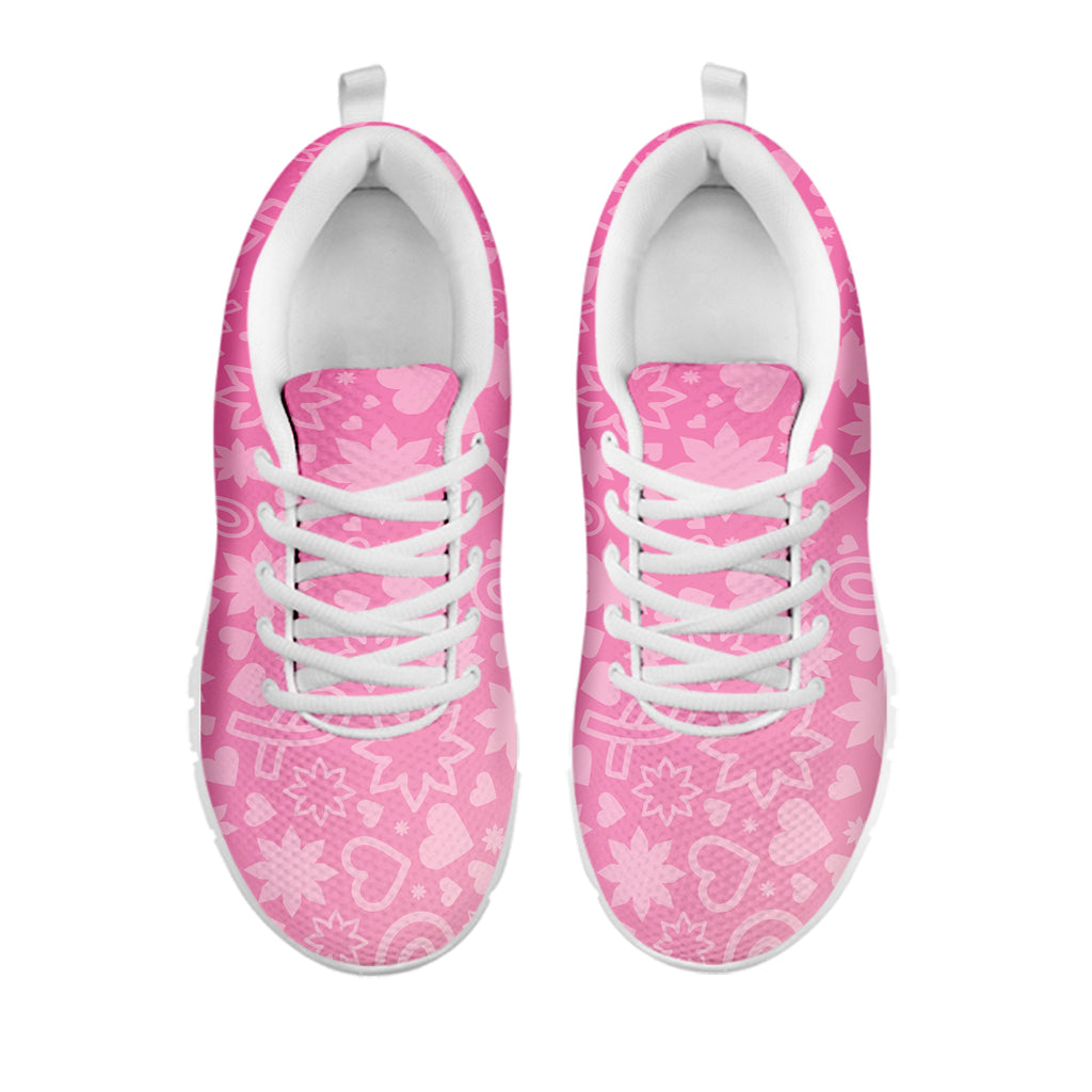 Cute Pink Breast Cancer Pattern Print White Sneakers