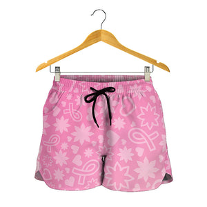 Cute Pink Breast Cancer Pattern Print Women's Shorts