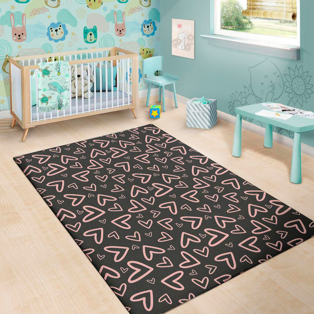 Cute Pink Heart Pattern Print Area Rug