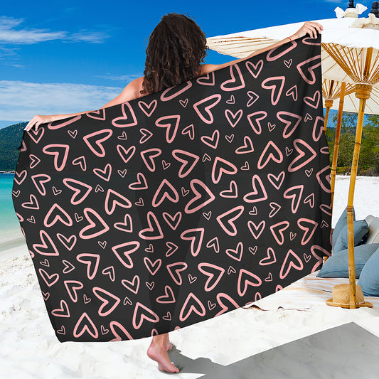 Cute Pink Heart Pattern Print Beach Sarong Wrap