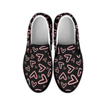 Cute Pink Heart Pattern Print Black Slip On Shoes