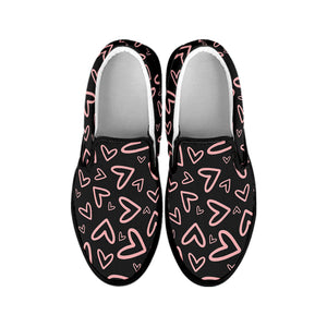 Cute Pink Heart Pattern Print Black Slip On Shoes