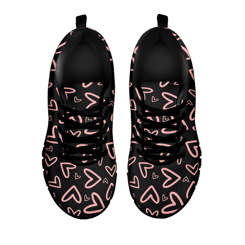 Cute Pink Heart Pattern Print Black Sneakers