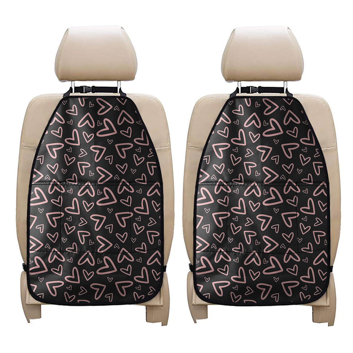 Cute Pink Heart Pattern Print Car Seat Organizers