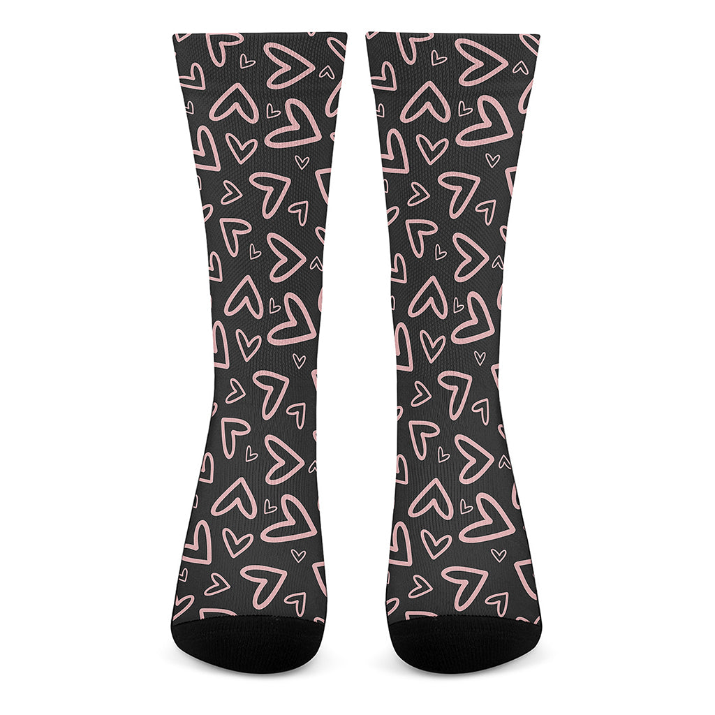 Cute Pink Heart Pattern Print Crew Socks