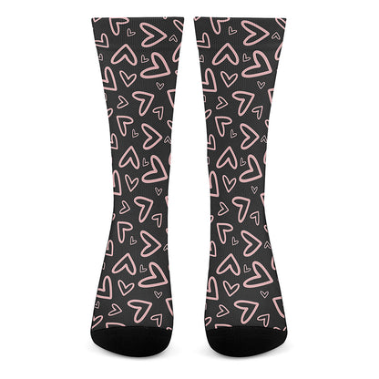 Cute Pink Heart Pattern Print Crew Socks