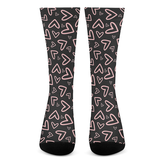 Cute Pink Heart Pattern Print Crew Socks