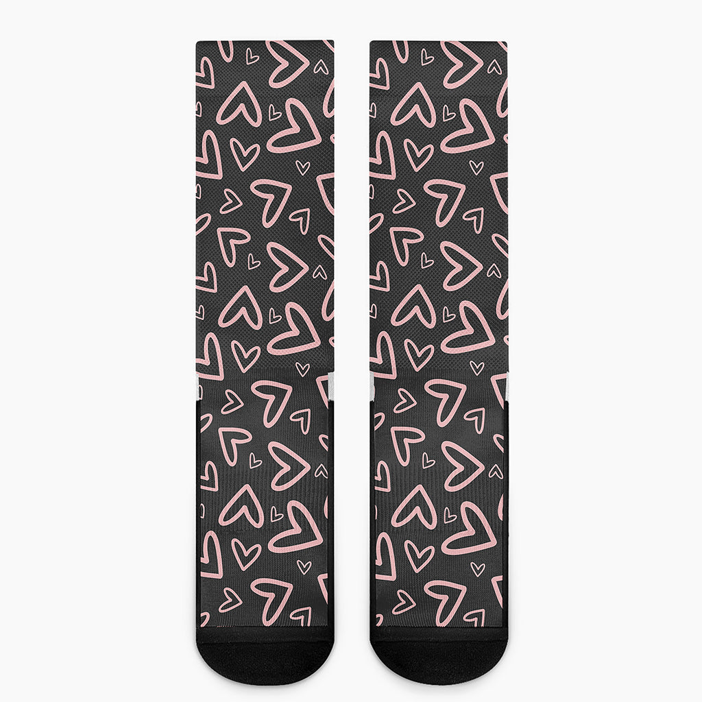 Cute Pink Heart Pattern Print Crew Socks