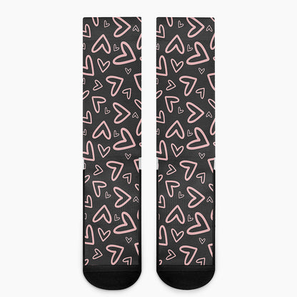Cute Pink Heart Pattern Print Crew Socks