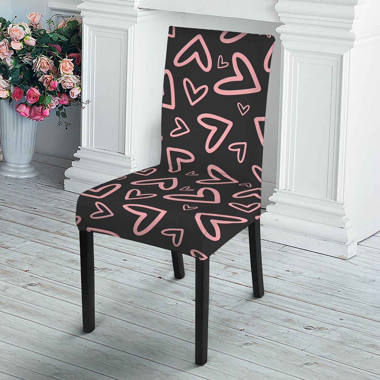 Cute Pink Heart Pattern Print Dining Chair Slipcover