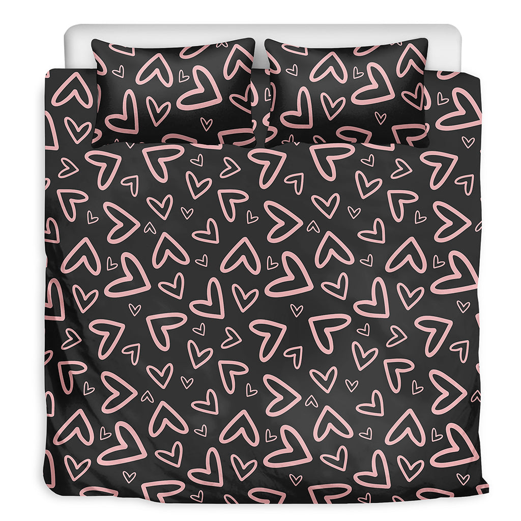 Cute Pink Heart Pattern Print Duvet Cover Bedding Set