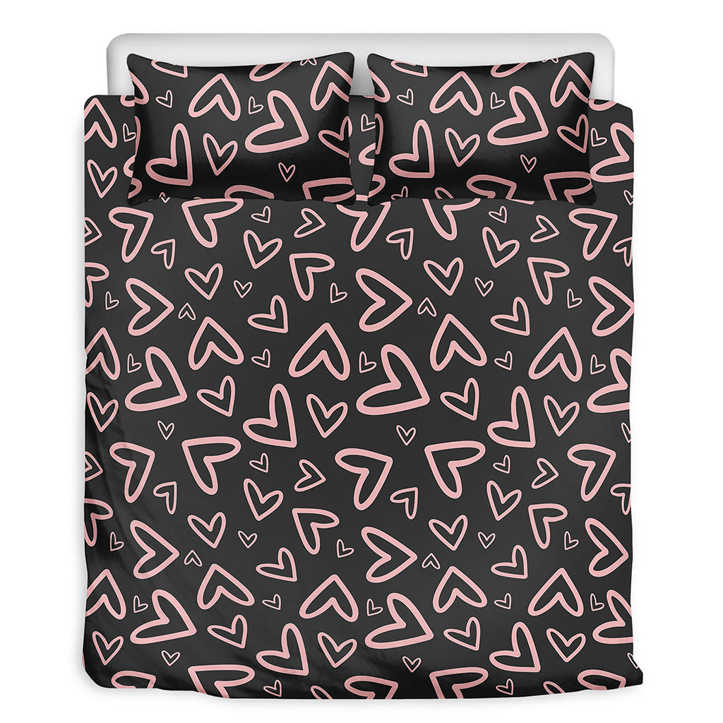 Cute Pink Heart Pattern Print Duvet Cover Bedding Set