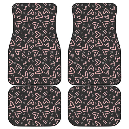 Cute Pink Heart Pattern Print Front and Back Car Floor Mats