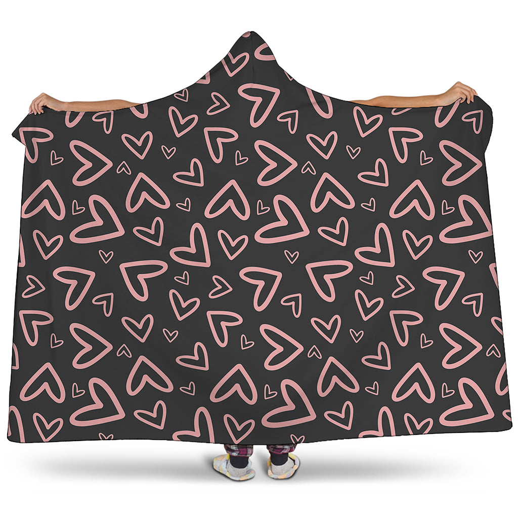Cute Pink Heart Pattern Print Hooded Blanket