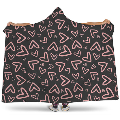 Cute Pink Heart Pattern Print Hooded Blanket