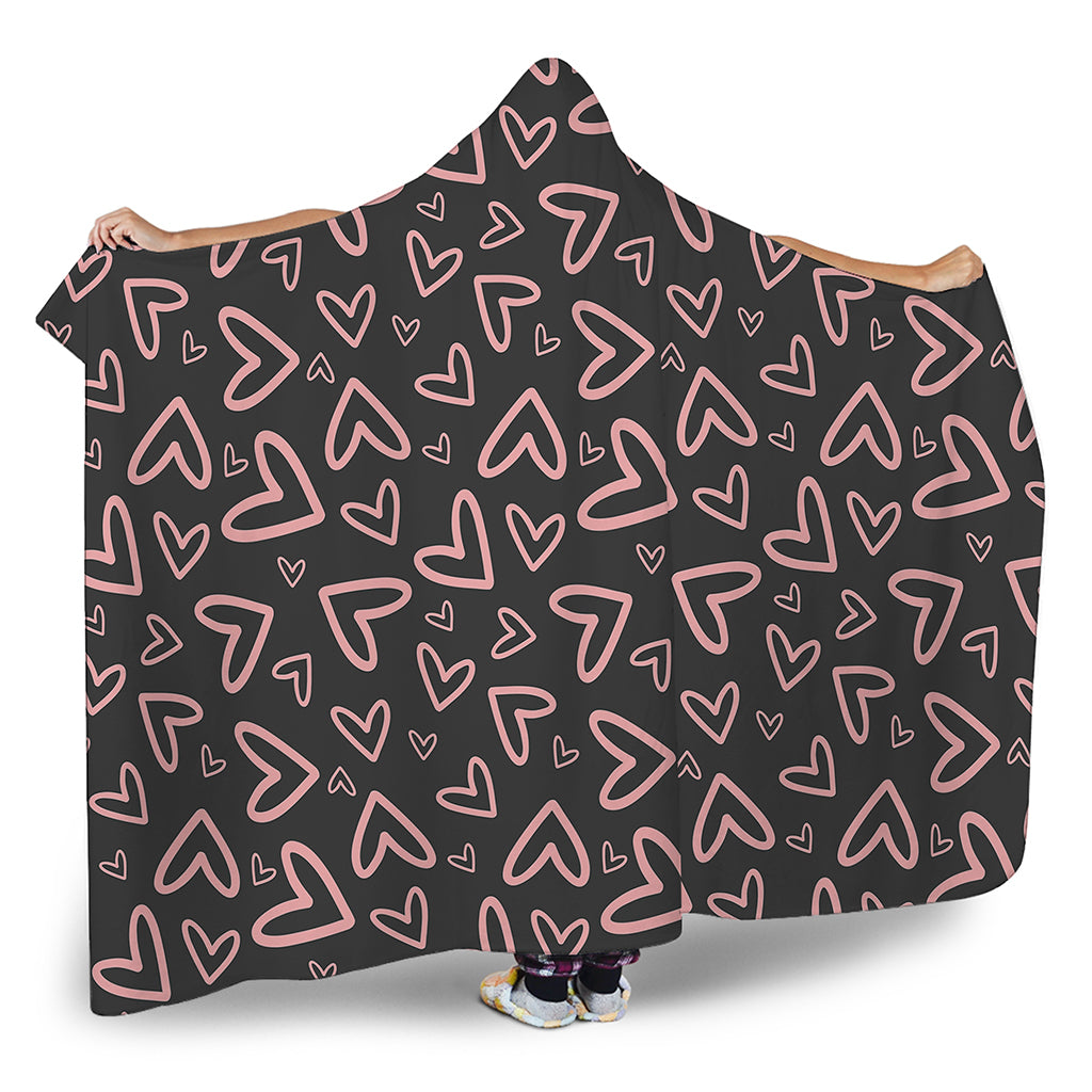 Cute Pink Heart Pattern Print Hooded Blanket