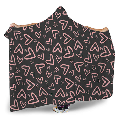 Cute Pink Heart Pattern Print Hooded Blanket