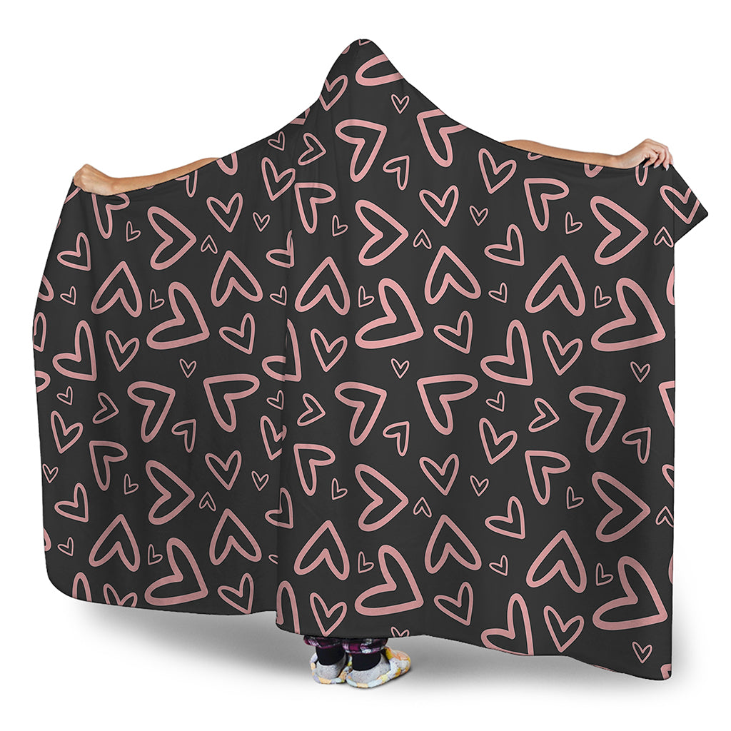 Cute Pink Heart Pattern Print Hooded Blanket