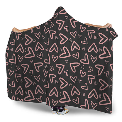 Cute Pink Heart Pattern Print Hooded Blanket