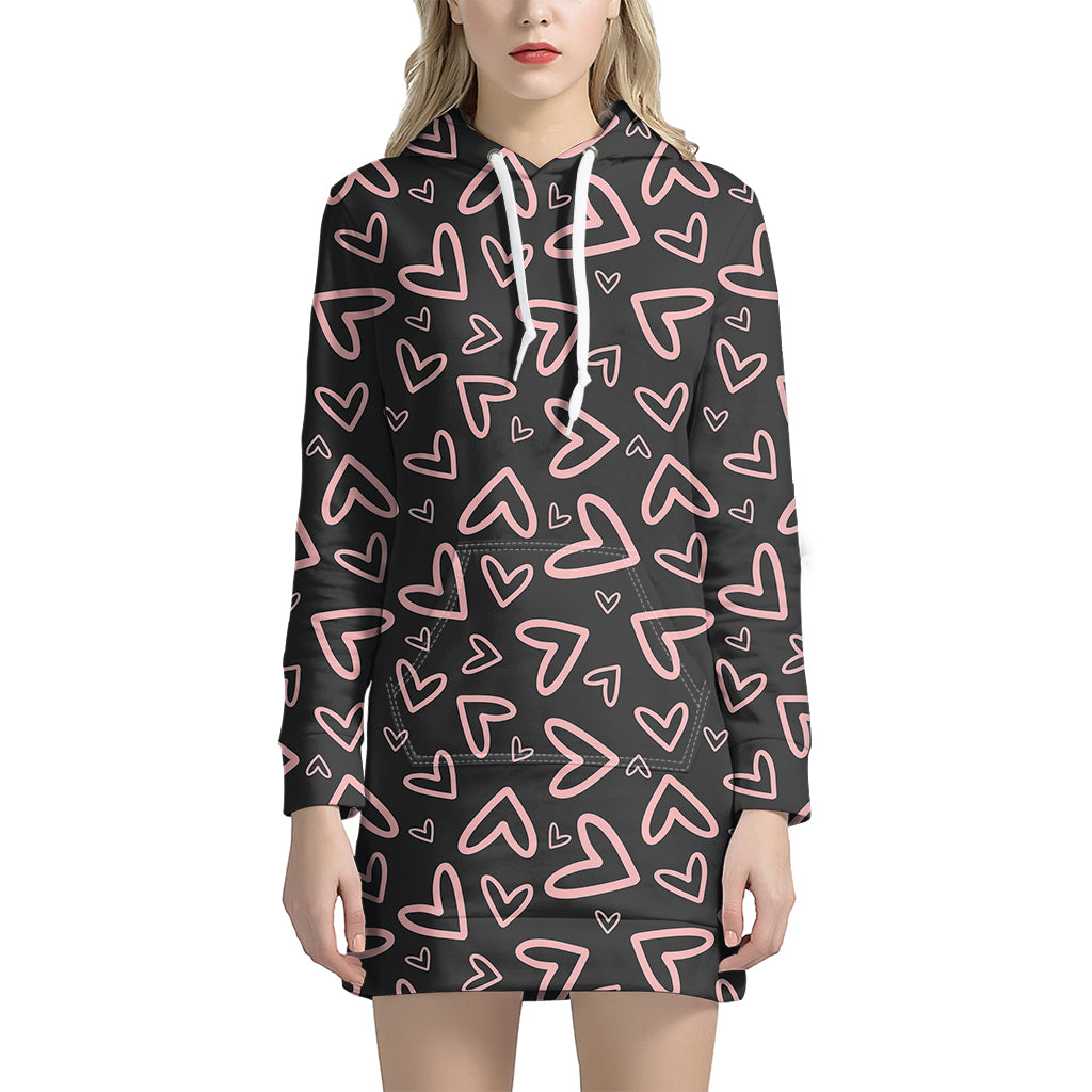 Cute Pink Heart Pattern Print Hoodie Dress