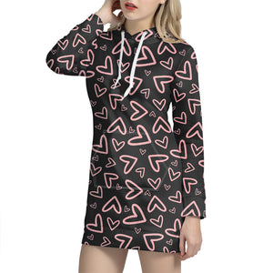 Cute Pink Heart Pattern Print Hoodie Dress