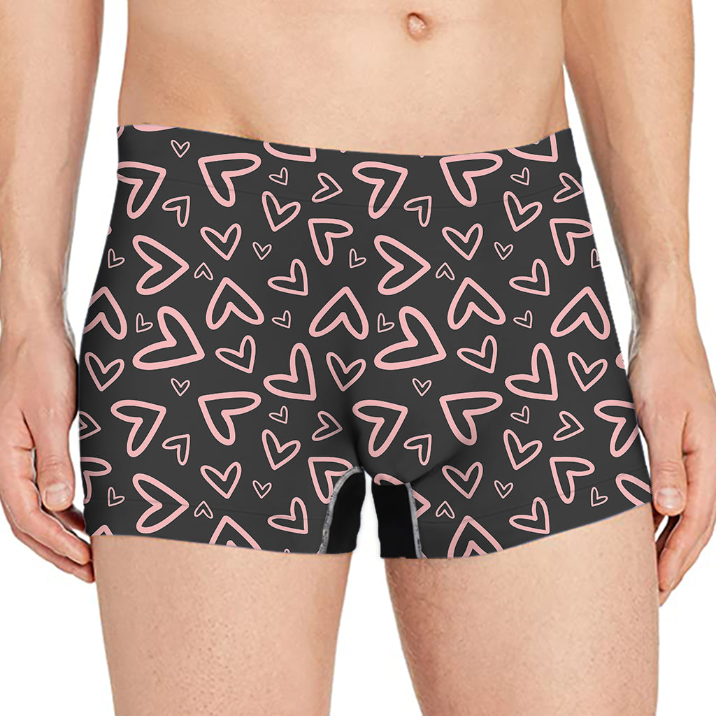 Cute Pink Heart Pattern Print Men's Boxer Briefs