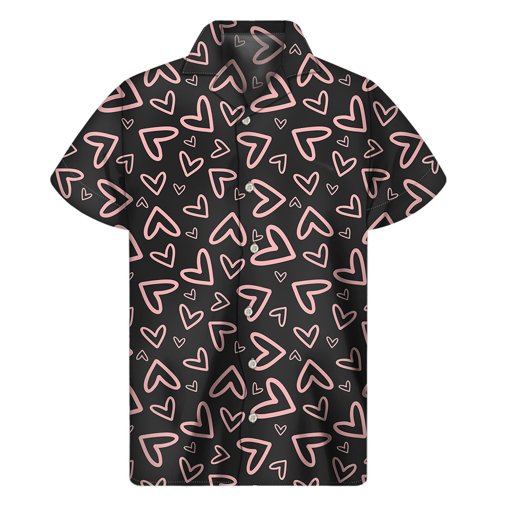 Cute Pink Heart Pattern Print Men's Short Sleeve Shirt