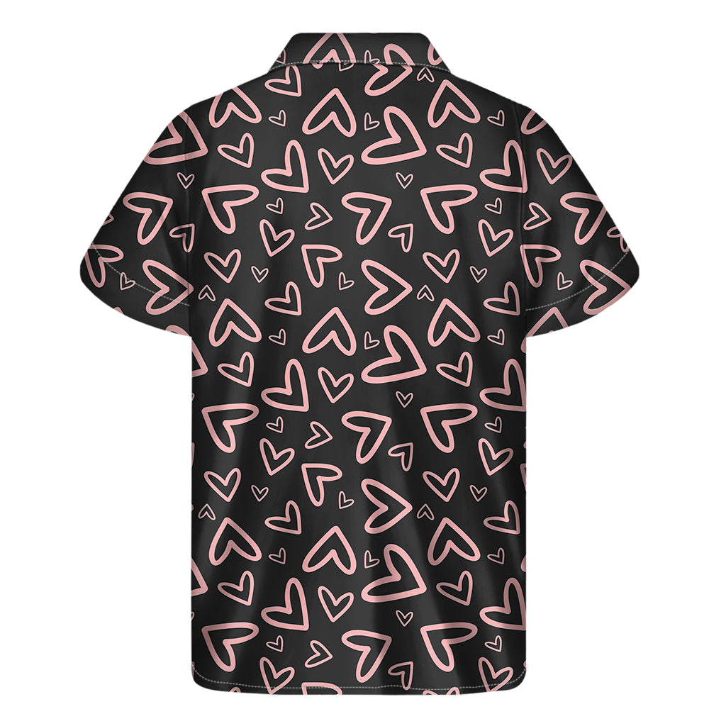 Cute Pink Heart Pattern Print Men's Short Sleeve Shirt