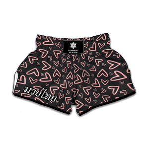 Cute Pink Heart Pattern Print Muay Thai Boxing Shorts