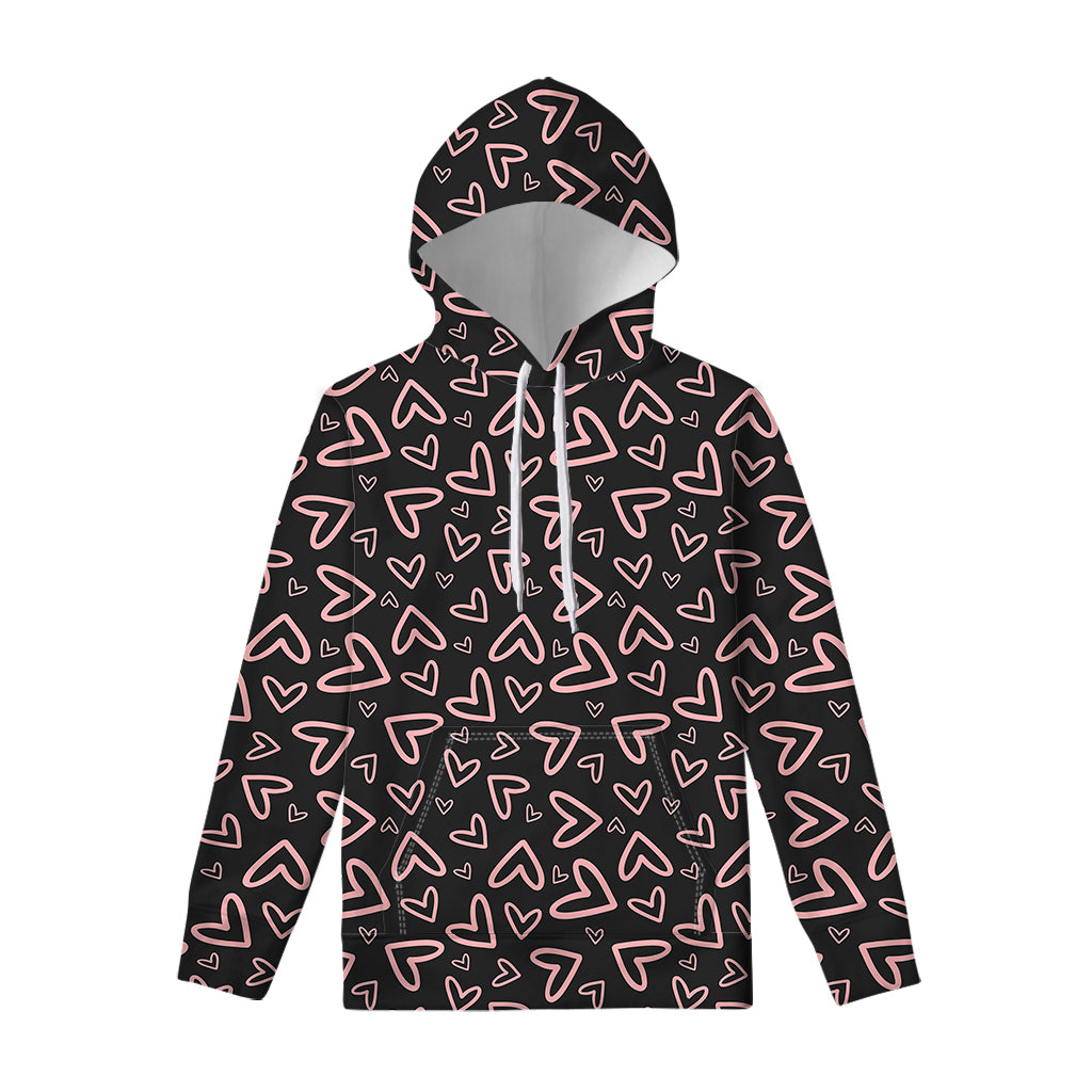 Cute Pink Heart Pattern Print Pullover Hoodie