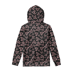 Cute Pink Heart Pattern Print Pullover Hoodie