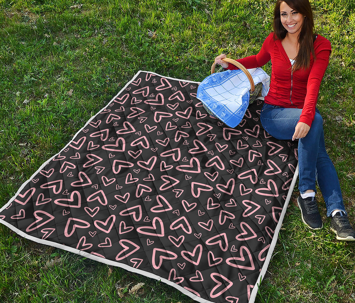 Cute Pink Heart Pattern Print Quilt