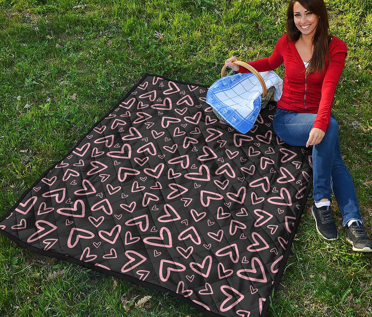 Cute Pink Heart Pattern Print Quilt