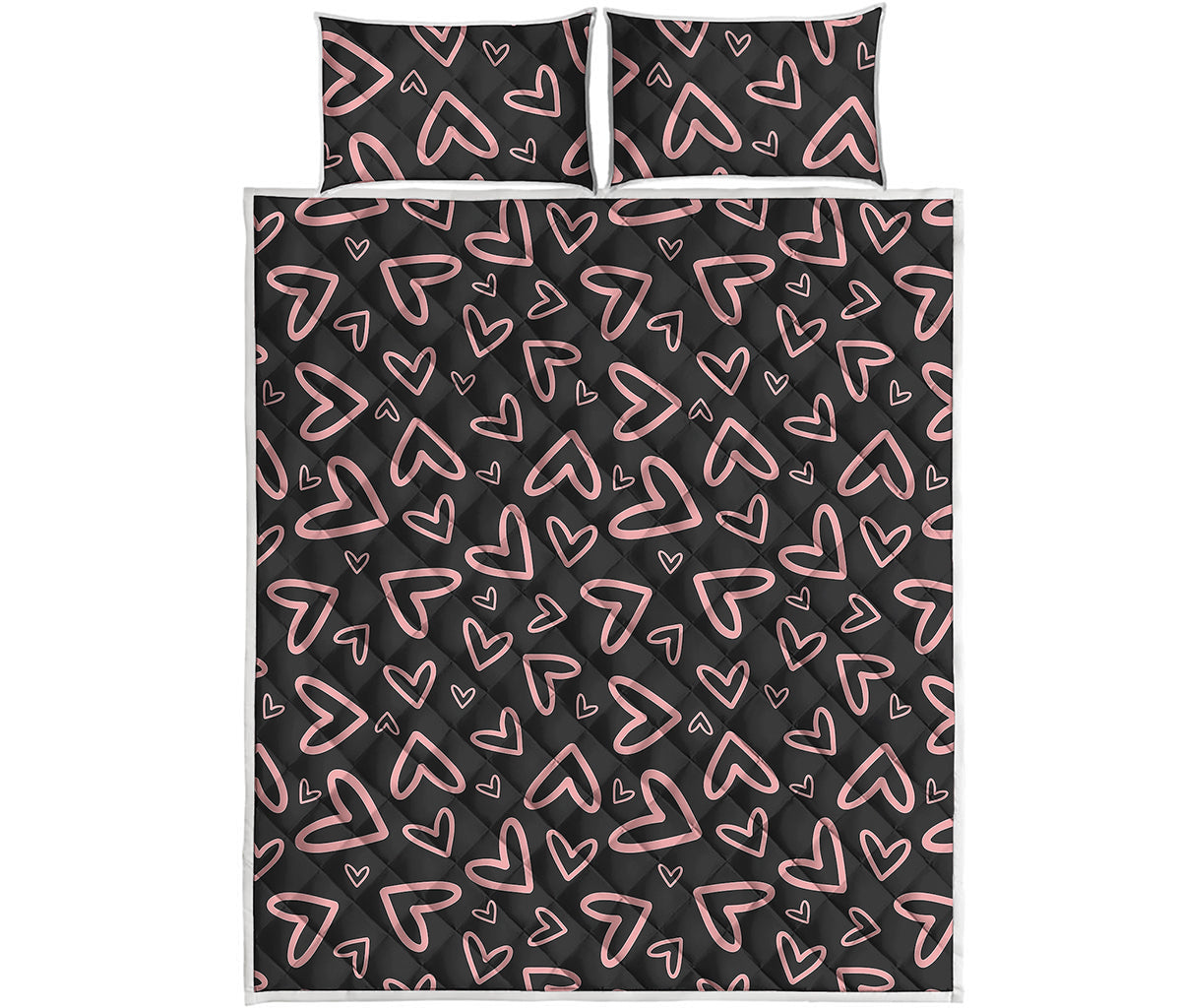 Cute Pink Heart Pattern Print Quilt Bed Set