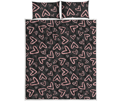Cute Pink Heart Pattern Print Quilt Bed Set