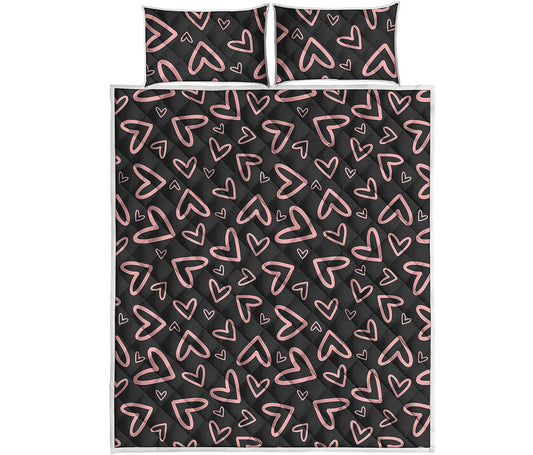 Cute Pink Heart Pattern Print Quilt Bed Set