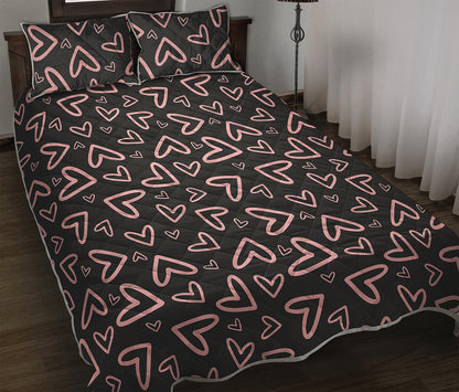 Cute Pink Heart Pattern Print Quilt Bed Set