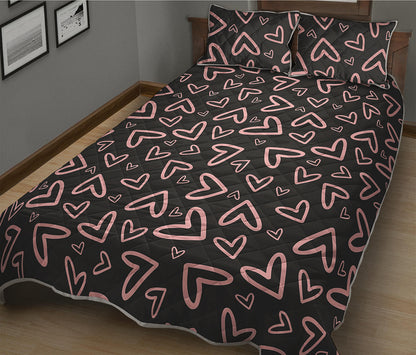 Cute Pink Heart Pattern Print Quilt Bed Set
